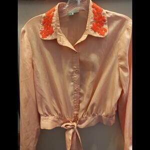 Adorable Button Down Blouse Peachy Pink with Embroidered Collar S [COPY] [COPY]